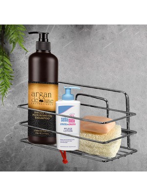 Esranın Dünyası BADEM10 Banyo Duş Rafı Şampuanlık Köşelik Kare Krom Tek Katlı Malzemelik Organizer Düzenleyici Mutfak Eşya Rafı