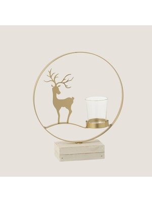 Esranın Dünyası Yigo Geyik Desenli Tealight Mumluk Kahverengi