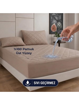 Esranın Dünyası Formeya Kahverengi Kapitone Sıvı Geçirmez Yatak Koruyucu Fitted Alez ÇARŞAF%100 Pamuk 160X200