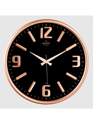 Esranın Dünyası Galaxy Premium Serisi Metal Çerçeveli Kabartma Rakamlı Bombe Camlı 35 cm Duvar Saati Bakır -Siyah