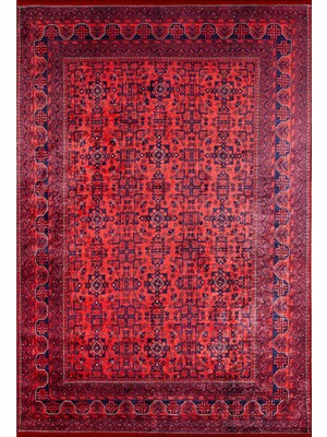 Esranın Dünyası Kiselyovsk Kırmızı Madalyon Modern Geometrik Etnik Desenli Boho Makinada Yıkanabilir Hav Toz Vermez Leke Tutmaz Kaymaz Taban Dijital Makine Baskı Halı Oturma Odası Salon Yolluk Koridor Mutfak Halısı