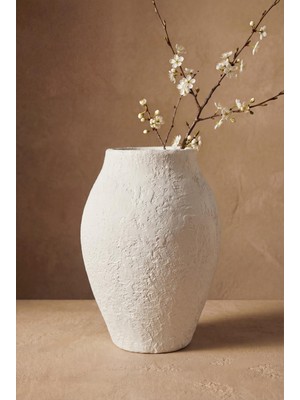 Esranın Dünyası Rizzo Atelier El Yapımı Dokulu Seramik Vazo, Beyaz, 26CM, Çiçeklik (Beyaz)