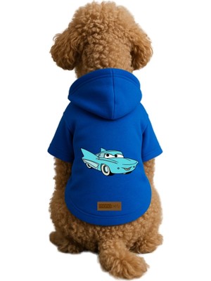 Esranın Dünyası Monopetz Baskılı Içi Polarlı Köpek ve Kedi Kıyafeti & Elbisesi - Mavi Renk Kapüşonlu Hoodie B3818, 5xl