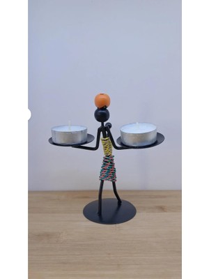 Esranın Dünyası Blackleg Kadın Figürlü Metal Mumluk, Renkli Tel Sarmalı, Ikili Tealight Tutucu, Dekoratif Hediyelik Biblo