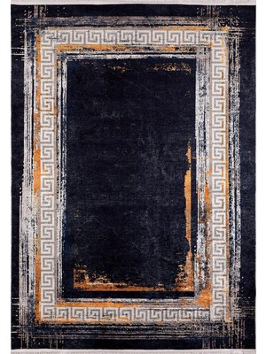 Esranın Dünyası Balakovo Altın Çerçeveli Modern Geometrik Etnik Desenli Boho Makinada Yıkanabilir Hav Toz Vermez Leke Tutmaz Kaymaz Taban Dijital Makine Baskı Halı Oturma Odası Salon Yolluk Koridor Mutfak Halısı