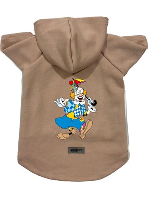 Esranın Dünyası Monopetz Kapişonlu Polar Sweatshirt Köpek ve Kedi Kıyafeti & Elbisesi Bej Palyaço S