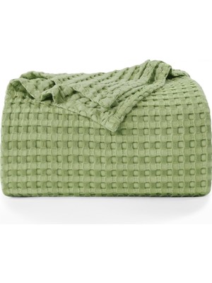 Esranın Dünyası Teksnil HOME%100 Pamuk Waffle Desen Yeşil Çift Kişilik Pike Yatak Örtüsü 200X230 Çok Amaçlı Örtü