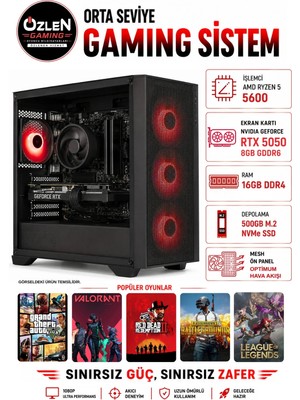 Özlen X35 RYZEN 5 5600 RTX 5050 8GB 16GB RAM 500GB M.2 SSD Oyuncu Bilgisayarı