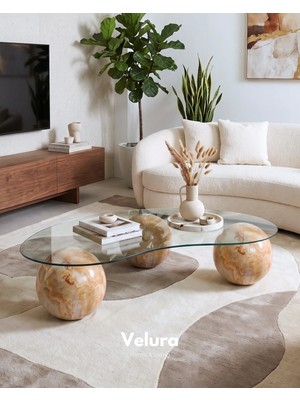 Velura Home & Living Küre Orta Sehpa - Jüpiter Mermer - Fasulye Şeffaf