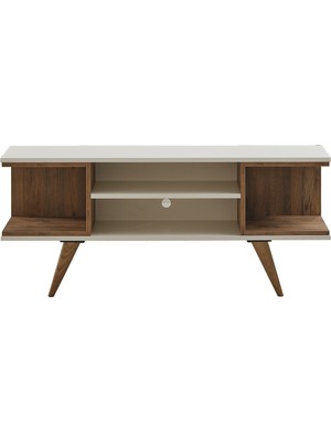 Sehpol Ahşap Tv Sehpası 150X35X58 cm Kapaksız 1 Orta Raflı (Beyaz - Atlantik Çam)