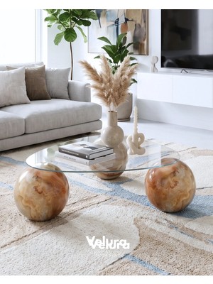 Velura Home & Living Küre Orta Sehpa - Jüpiter Mermer - Üçgen Şeffaf