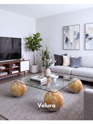 Velura Home & Living Küre Orta Sehpa - Jüpiter Mermer - Kare Şeffaf