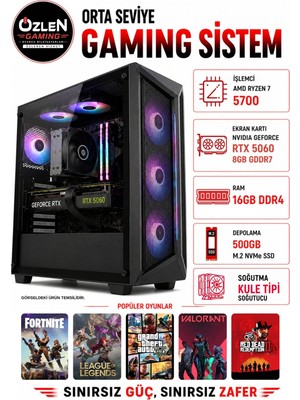Özlen X37 RYZEN 7 5700 RTX 5060 8GB 16GB RAM 500GB M.2 SSD Oyuncu Bilgisayarı