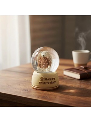Eco Lounge Pilli Işıklı Müzikli Kar Küresi–sevimli Ayıcık Figürlü Eğlenceli Masaüstü Biblo, LED Aydınlatmalı Dekoratif Hediyelik Kar Küresi BX40