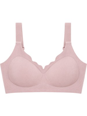 Cottonhill Seamless Bra - Mirena | Pudra Lazer Kesim Rib Dokulu Toparlayıcı Balensiz Kadın Sütyen