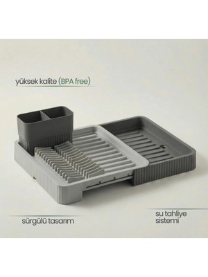 Segy Home Segyhome Açılır Kapanır Sürgülü Bulaşık Kurutma Sepeti Tabaklık Çatal Kaşık Su Tahliyeli Bulaşıklık