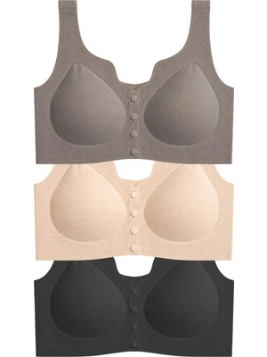 Cottonhill Seamless Bra - Virela | Lazer Kesim Önden Düğmeli Toparlayıcı Büyük Beden Kadın Sütyen 3'lü Paket-2