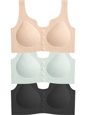 Cottonhill Seamless Bra - Virela | Lazer Kesim Önden Düğmeli Toparlayıcı Büyük Beden Kadın Sütyen 3'lü Paket