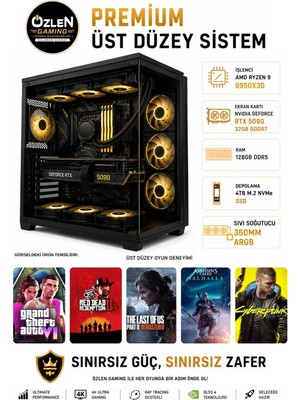 Özlen PREMİUM RYZEN 9 9950X3D RTX 5090 32GB 128GB DDR5 RAM 4TB M.2 SSD Üst Seviye Oyuncu Bilgisayarı
