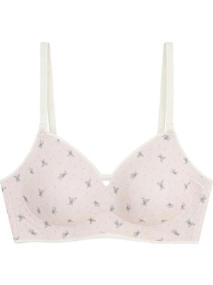 Cottonhill Seamless Bra - Mireva | Pudra Lazer Kesim Rib Dokulu Ayıcık Desenli Balensiz Kadın Sütyen