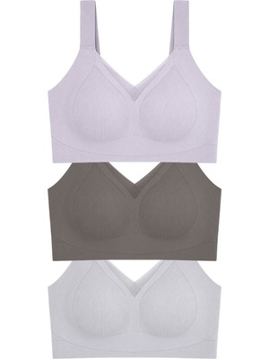 Cottonhill Seamless Bra - Elvora | Lazer Kesim Rib Dokulu Tül Detaylı Balensiz Kadın Sütyen 3'lü Paket
