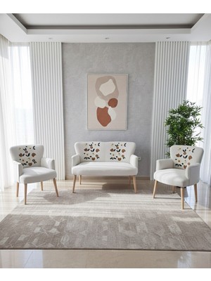 Azra Mobilya Roma 2+1+1 Punch Dokumalı Kumaşlı Balkon Çay Seti Koltuk Takımı - Ahşap Ayak - Çiçek Desen
