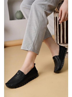 Nesil Shoes Knc 14 Siyah Hakiki Deri Şeffaf Taban Kadın Ayakkabı