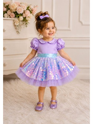 İlknur Karaca Design Lila Bebe Yakalı Etekleri Pullu Deniz Kızı Elbisesi