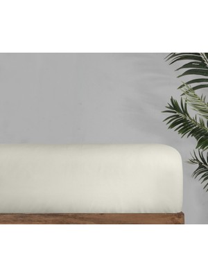 Sarev Monochrome Çift Kişilik %100 Pamuk Saten Fitted Çarşaf -Ekru
