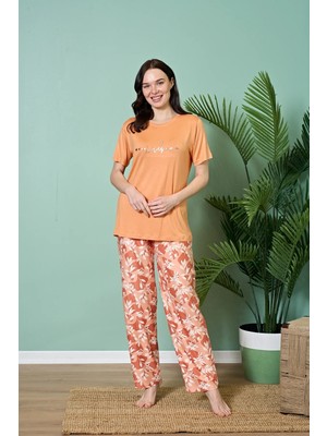 Over Sleep by Poleren Tüylenmez Kırışmaz Kumaş Kısa Kol Yazlık Kadın Pijama Takımı