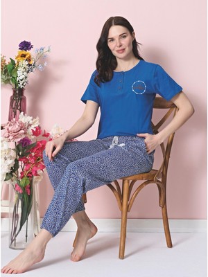 Over Sleep by Poleren Tüylenmez Kırışmaz Kumaş Kısa Kol Yazlık Kadın Pijama Takımı