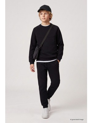 Tommy Life Siyah Standart Fit Basic Dikiş Detaylı Erkek Çocuk Eşofman Takım - 11325