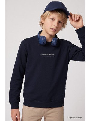 Tommy Life Lacivert Standart Fit Baskılı O Yaka Erkek Çocuk Sweatshirt - 11322