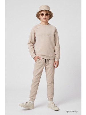 Tommy Life Bej Standart Fit Basic Dikiş Detaylı Erkek Çocuk Eşofman Takım - 11325
