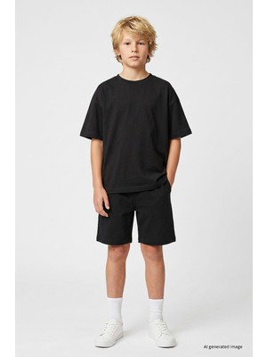 Tommy Life Siyah Oversize Fit Basic Erkek Çocuk Şort Takım - 11335