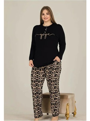 Yare Uzun Kollu Leopar Büyük Beden Pijama Takımı