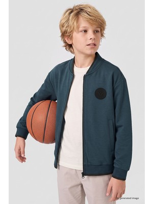 Tommy Life Orman Yeşili Standart Fit Kolej Yaka Fermuarlı Basic Erkek Çocuk Ceket - 11326