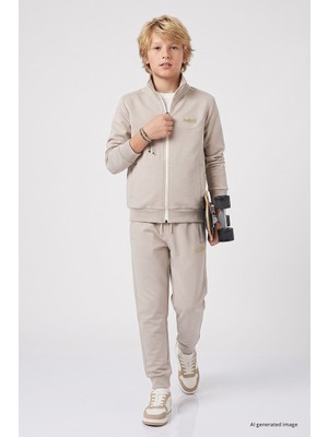 Tommy Life Bej Standart Fit Basic Dik Yaka Jogger Erkek Çocuk Eşofman Takım  - 11327
