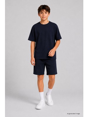 Tommy Life Lacivert Oversize Fit Basic Erkek Çocuk Şort Takım - 11335