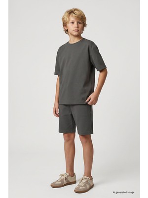 Tommy Life Haki Oversize Fit Basic Erkek Çocuk Şort Takım - 11335