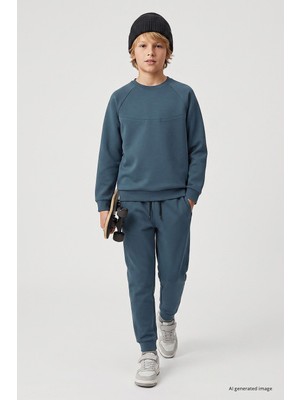 Tommy Life Orman Yeşili Standart Fit Basic Dikiş Detaylı Erkek Çocuk Eşofman Takım - 11325