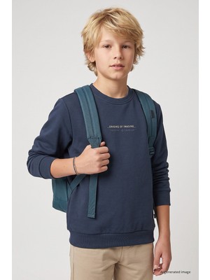 Tommy Life Petrol Standart Fit Baskılı O Yaka Erkek Çocuk Sweatshirt - 11322