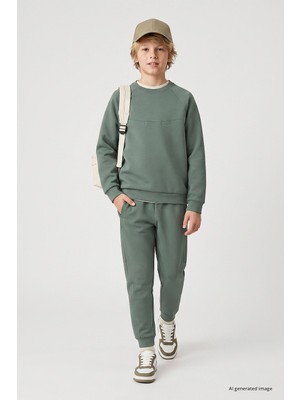 Tommy Life Açık Yeşil Standart Fit Basic Dikiş Detaylı Erkek Çocuk Eşofman Takım - 11325