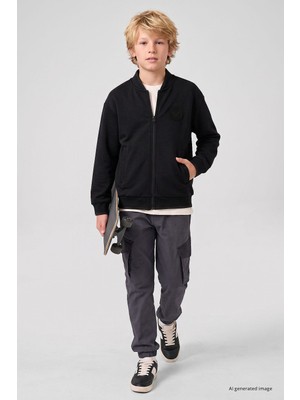 Tommy Life Siyah Standart Fit Kolej Yaka Fermuarlı Basic Erkek Çocuk Ceket - 11326