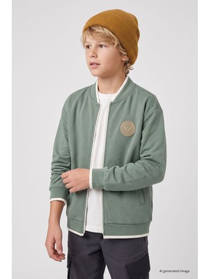 Tommy Life Açık Yeşil Standart Fit Kolej Yaka Fermuarlı Basic Erkek Çocuk Ceket - 11326