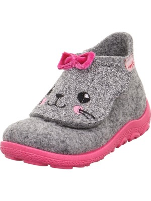 Superfit Happy Octi Kız Çocuk Keçe Panduf Kedi Desenli - Gri Pembe 006295-2500