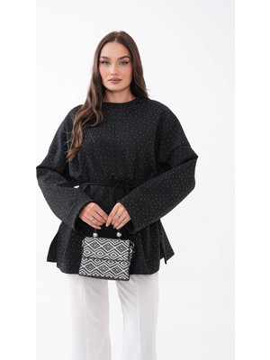 Mega Life Taş Detaylı Yırtmaçlı Oversize Tunik