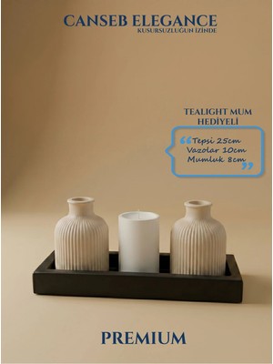 Canseb Elegance Premium - - Dörtlü Dekoratif Vazo ve Mumluk Set - El Işçiliği Boyama