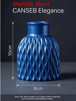 Canseb Elegance Premium - Metalik Mavi - Dalgalı Dekoratif Vazo - 10X8CM - El Boyaması Işçilik