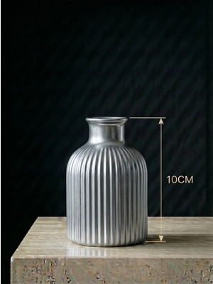 Canseb Elegance Premium - Krom Renk - 10CM Boyunda - Çizgili Pampas Vazosu - El Boyaması Işçilik